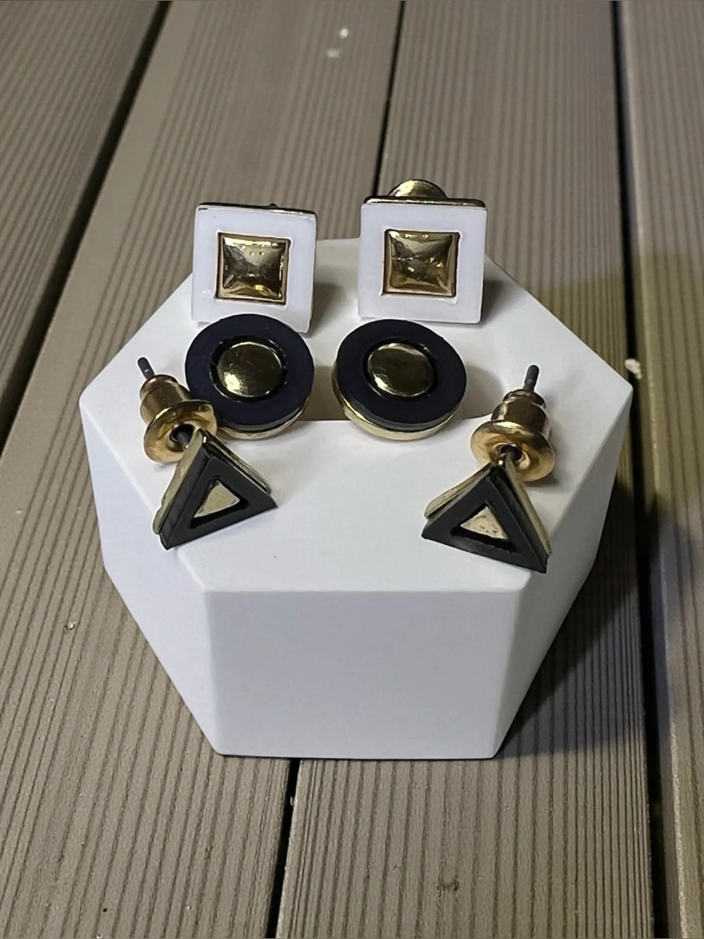 Stud Earring Set - Black & White with Gold Accents